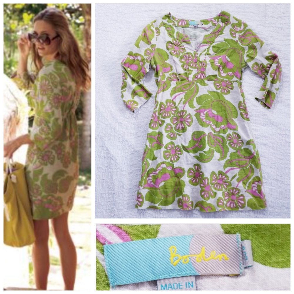 WA254 Boden Linen Floral Tunic Shift Dress